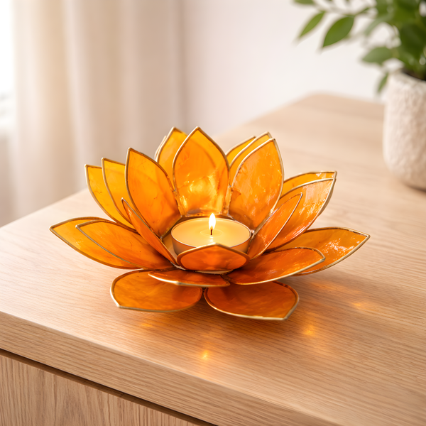 Lotus Teelichthalter gelb/gold 12001