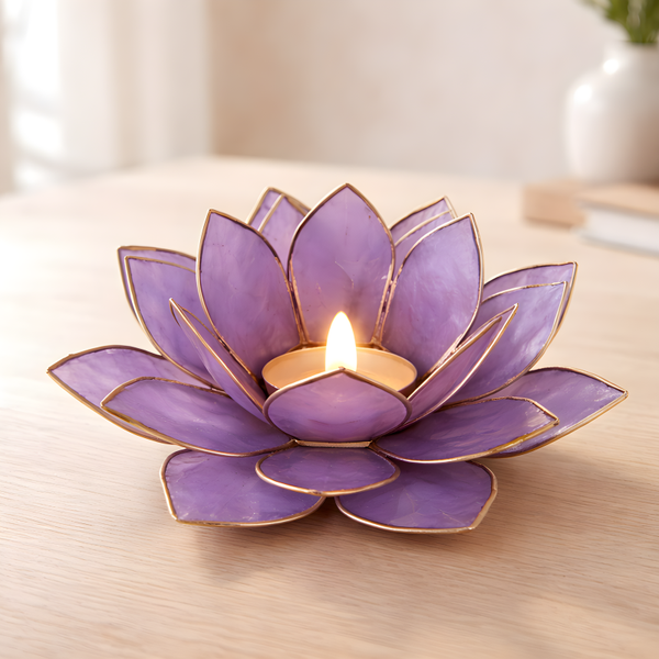 Lotus Teelichthalter lila/gold 12001