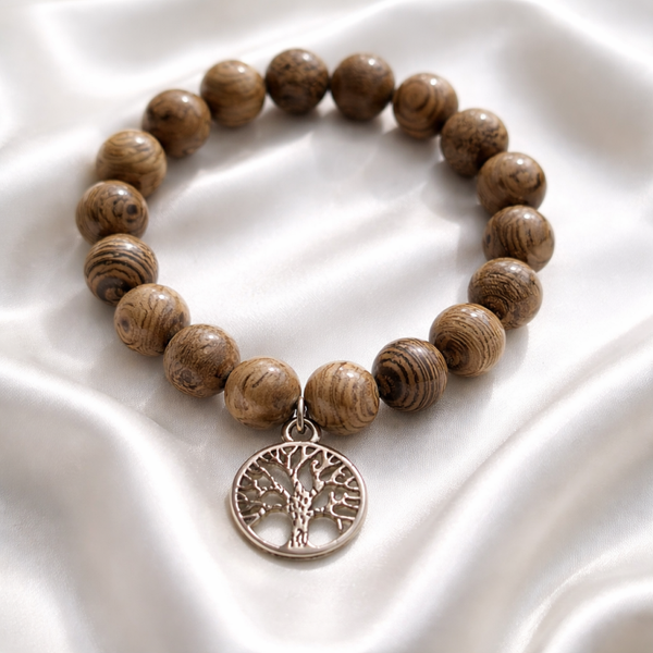 Mala/Armband Wengeholz elastisch mit Baum des Lebens 13279