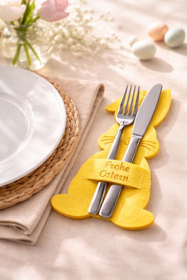 Besteckhalter Hase gelb graviert