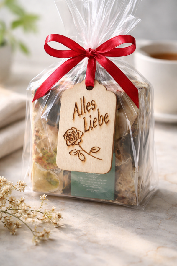 Geschenksanhänger Holz graviert Rose 106 mit Band