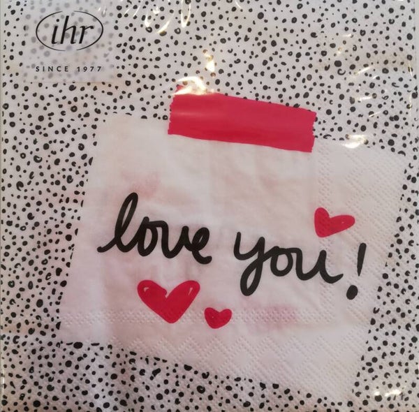 Servietten groß love you, schwarz/pink