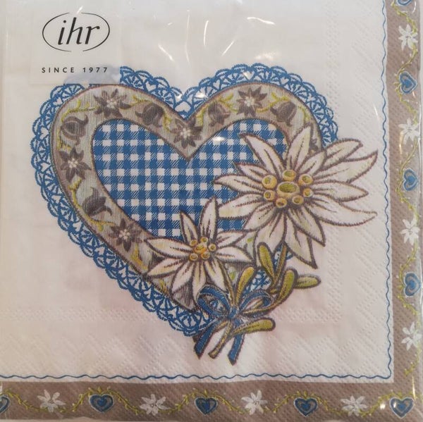 Serviette groß Herz mit Edelweiß blau von Ihr