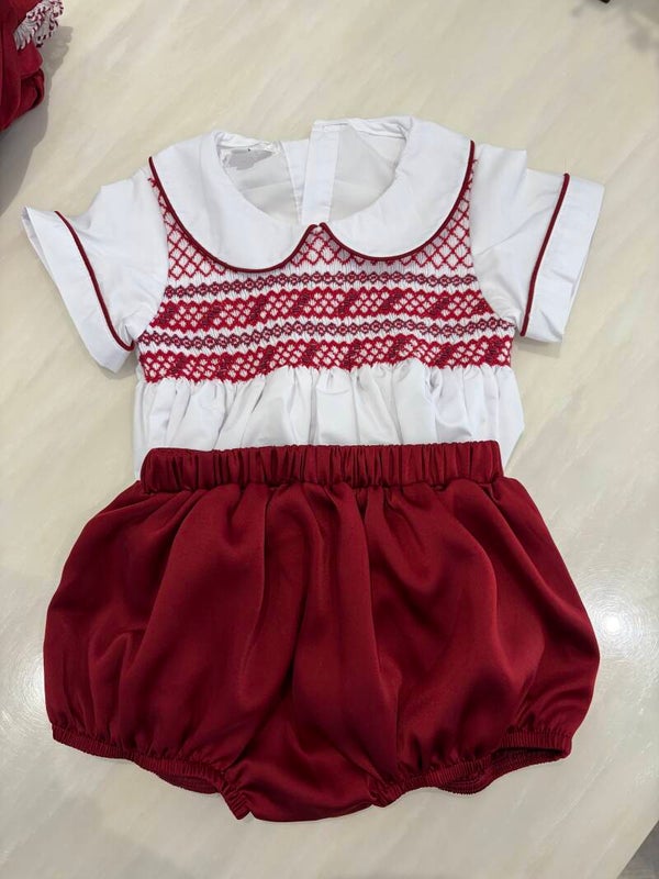 Smocked Red Romper Set