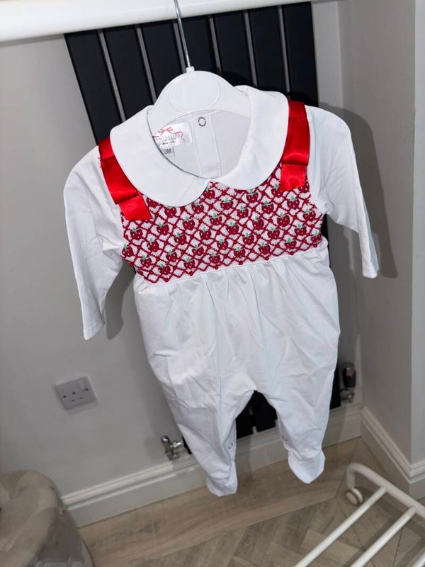 Strawberry Smocked Babygrow