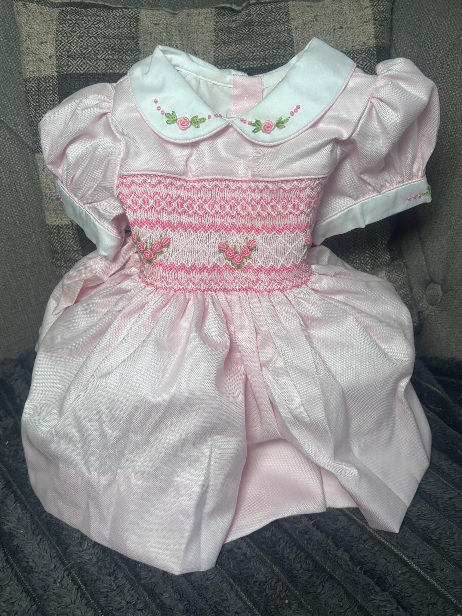 Pink with roses detail smocked dress