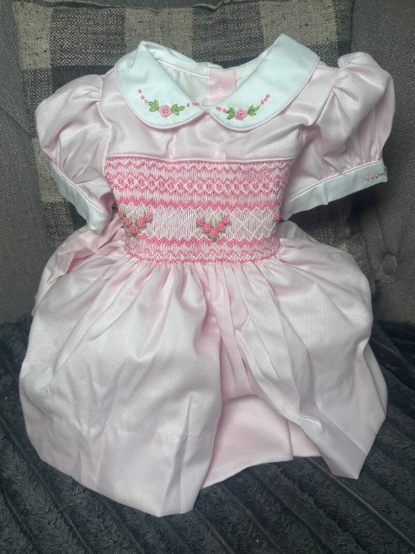 Pink with roses detail smocked dress