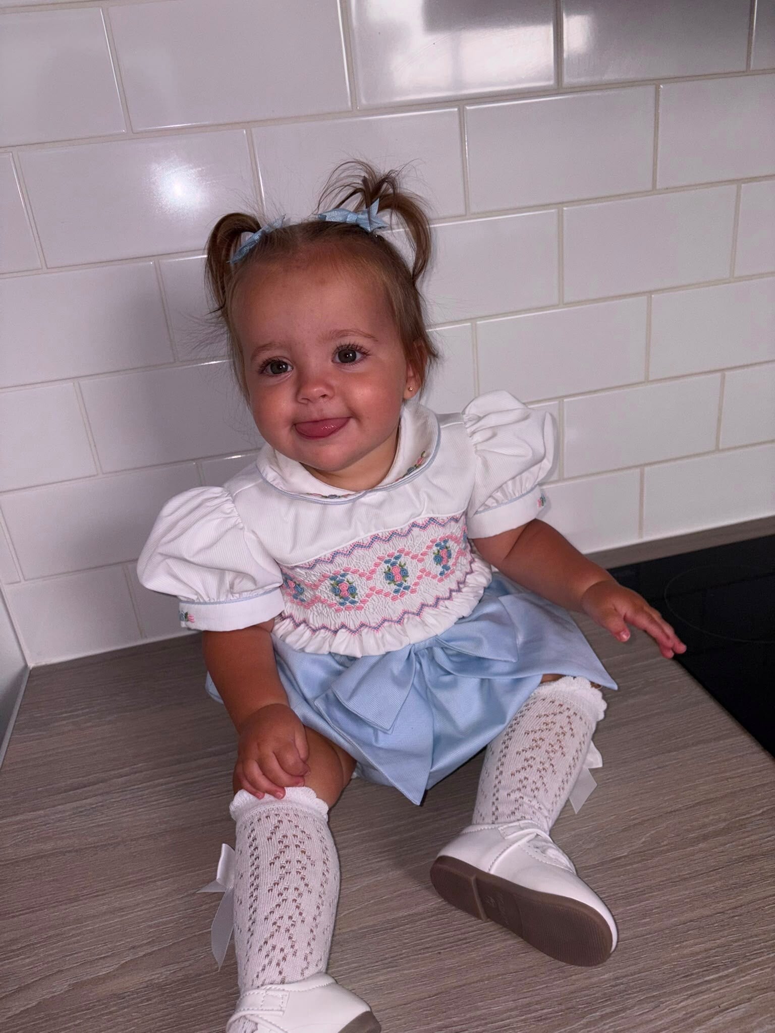 Light blue smocked romper