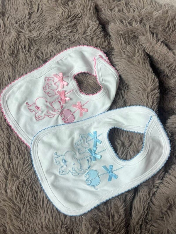 Baby bibs with elephant embroidery