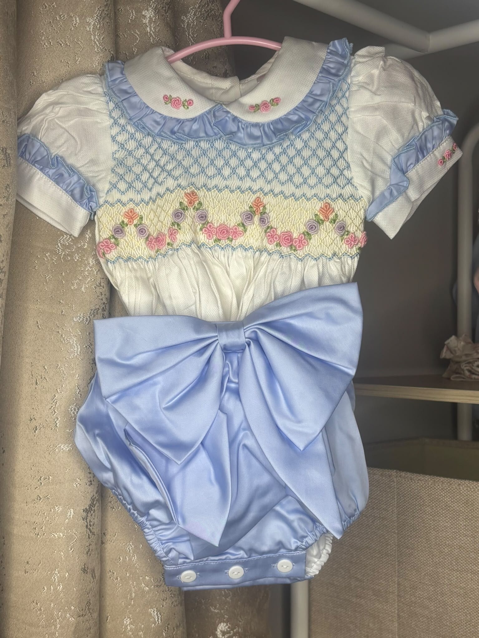 Blue smocked romper