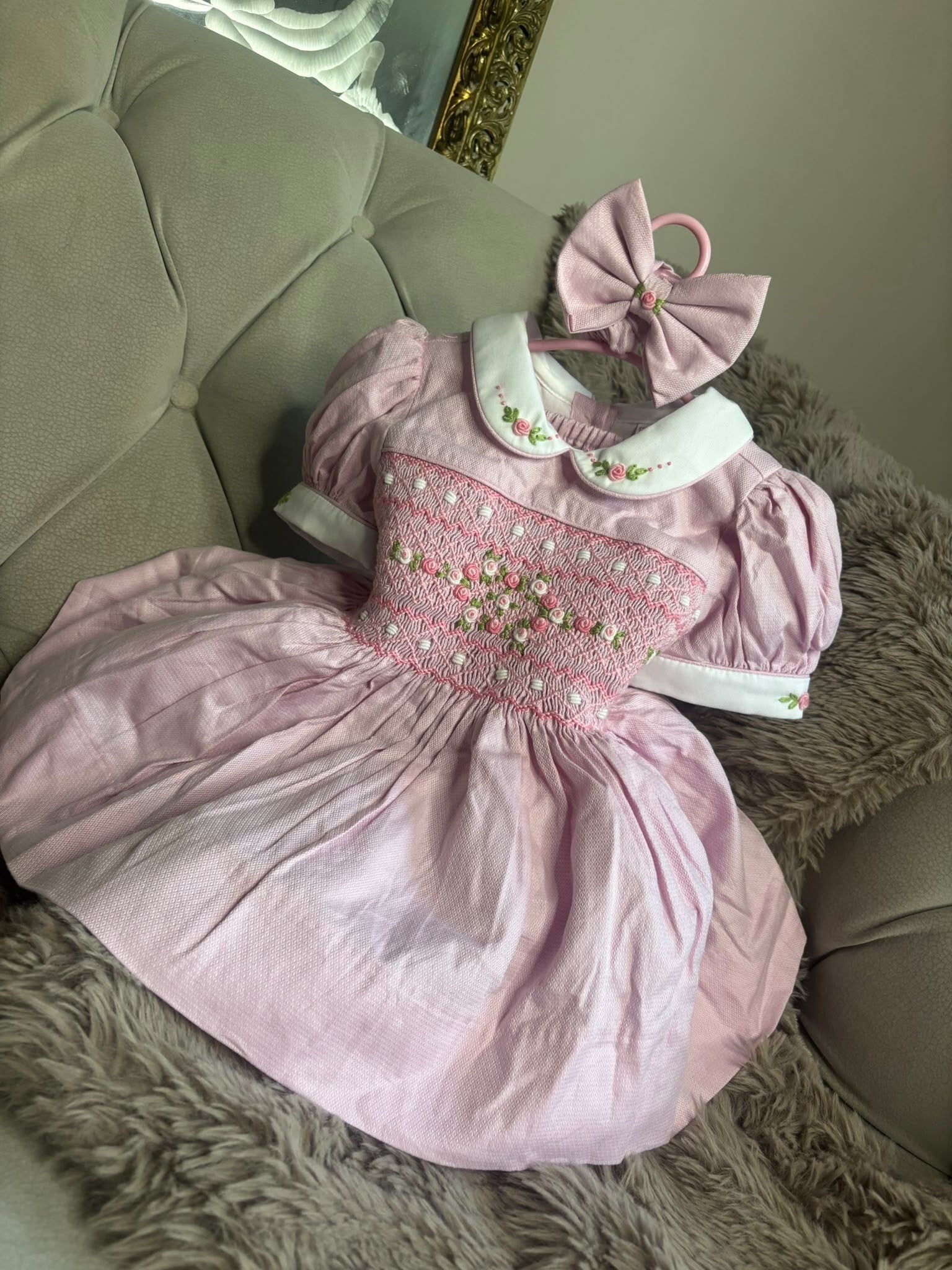 Pink smock dress patterned fabric