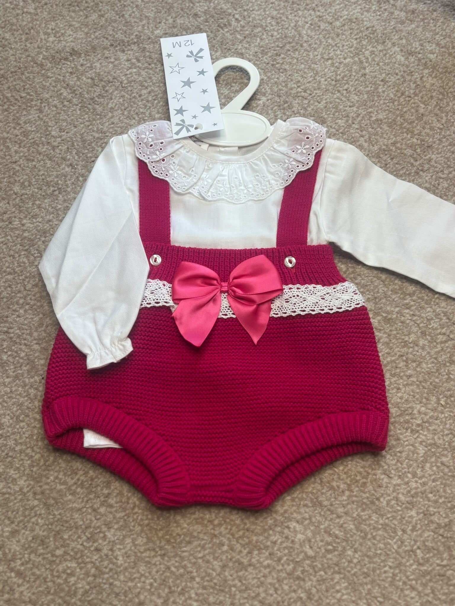 Baby girl red knitted romper