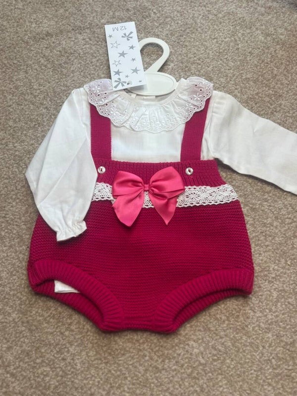Baby girl red knitted romper