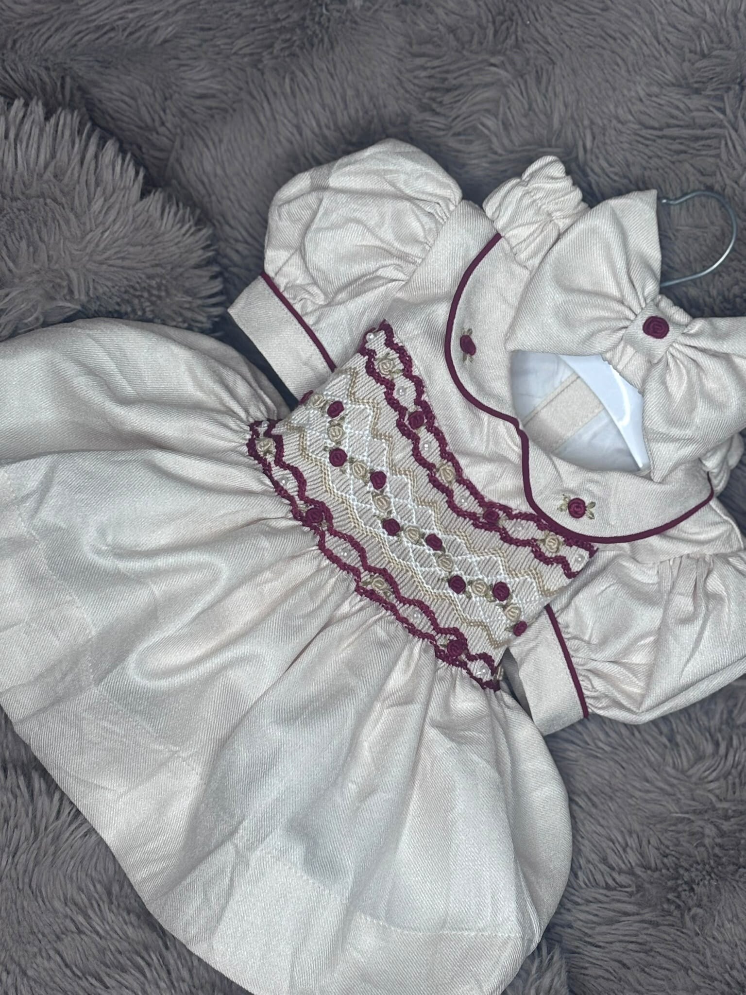 Stunning champagne smock dress with red detailing