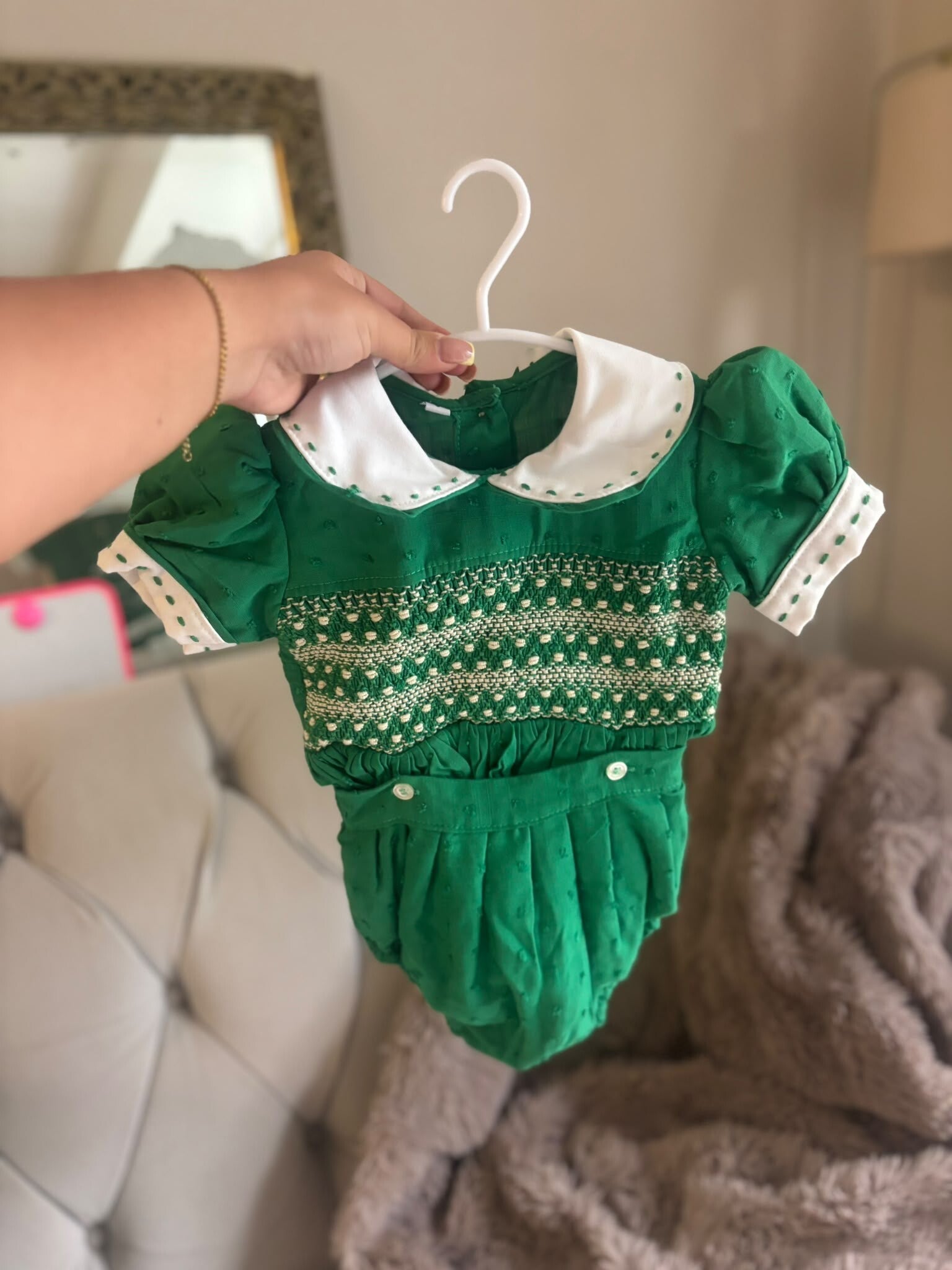 Green boys smocked romper