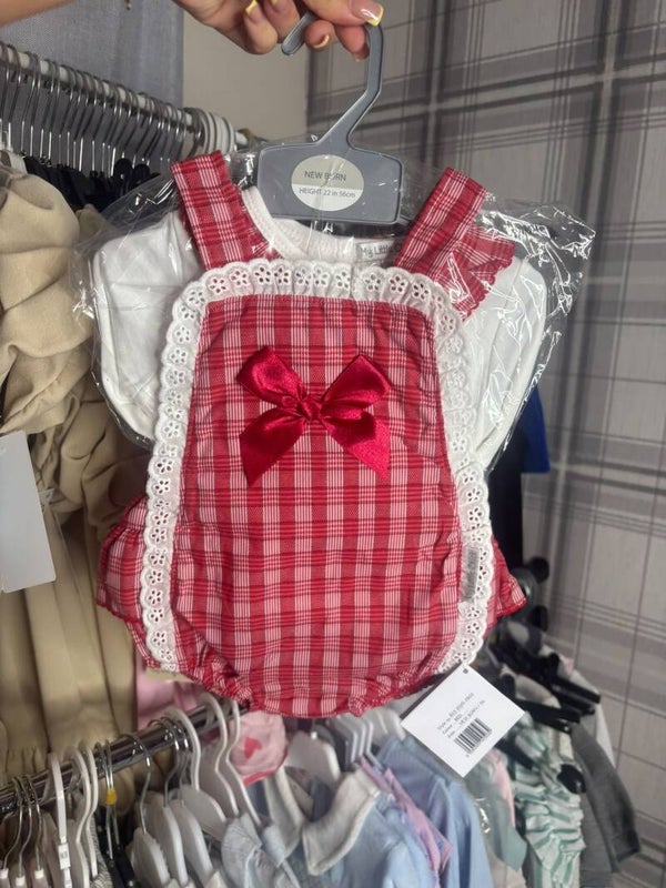Baby girls red checked romper