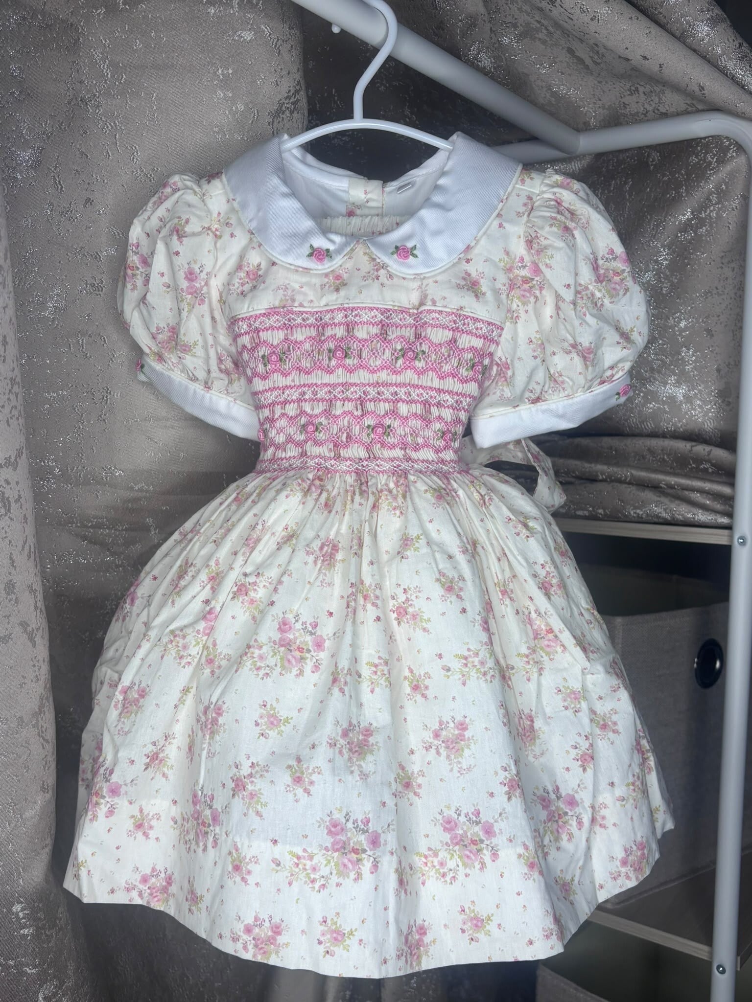 Cream floral smocked dress