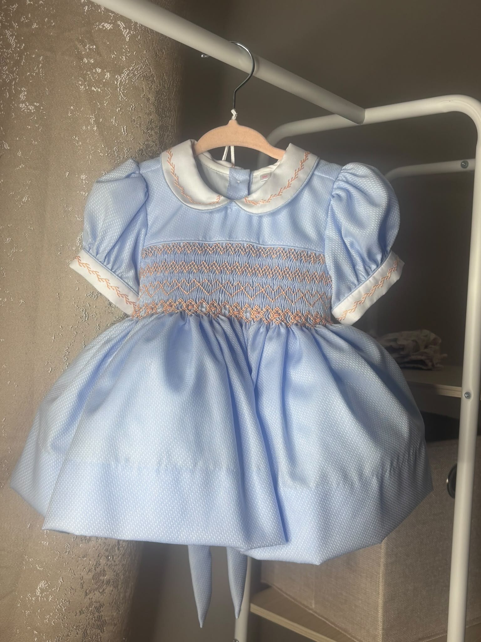 Blue with orange smocking dress