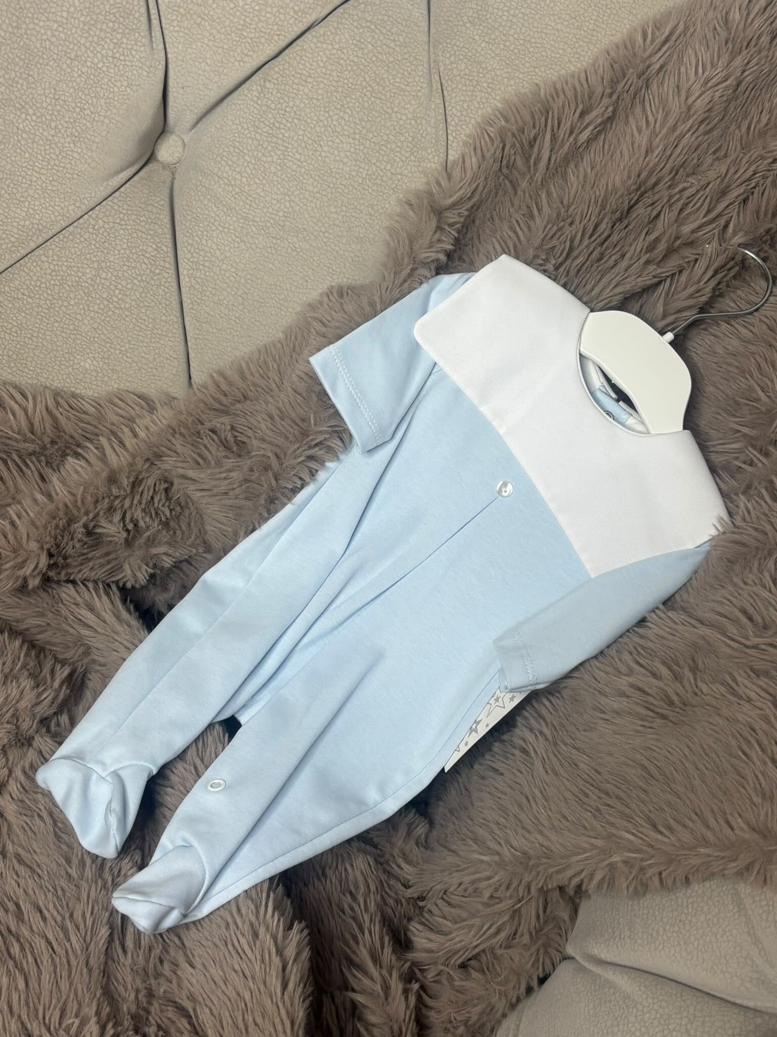 Boys blue sleepsuit with collar