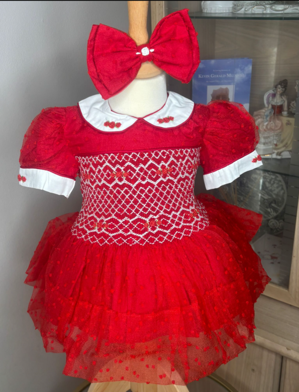 Red Luxe Smocked dress