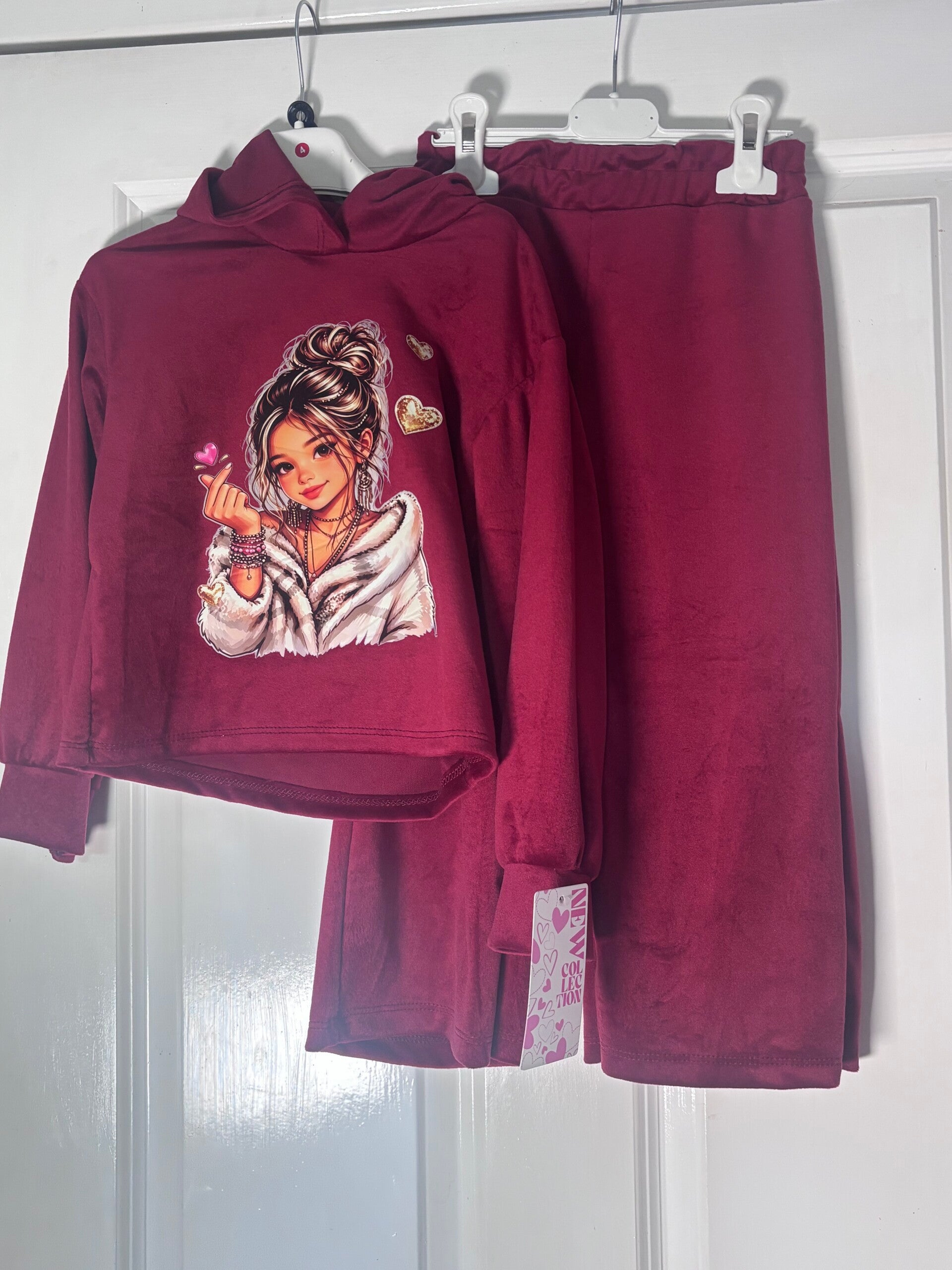 Burgundy velour tracksuit