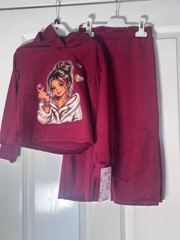 Burgundy velour tracksuit