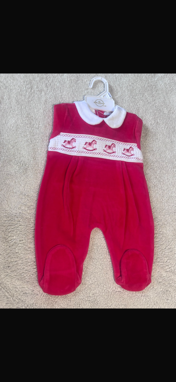 Red and pink rocking horse sleepsuit