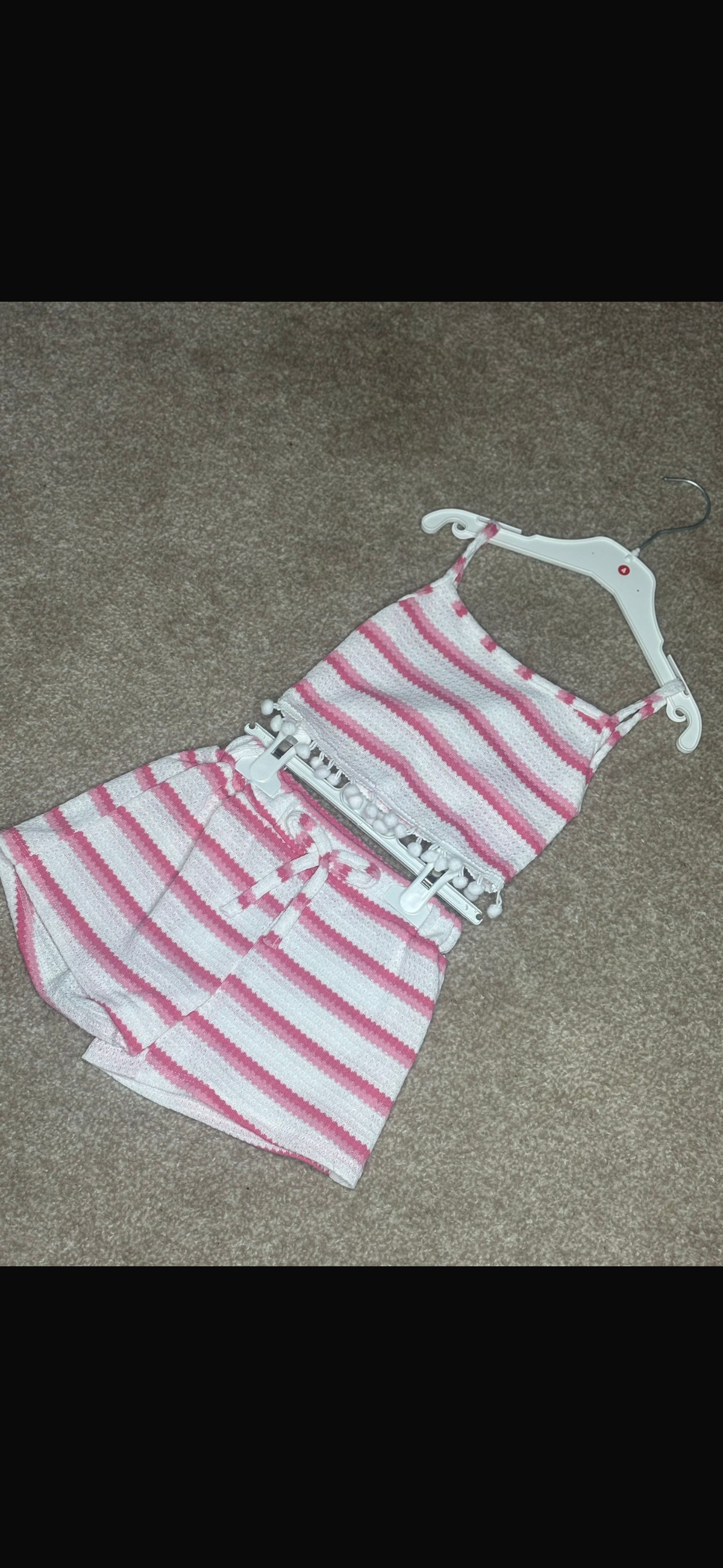 Girls Pink and white shorts and cropped Top