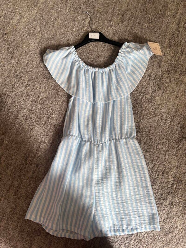 Blue striped playsuit