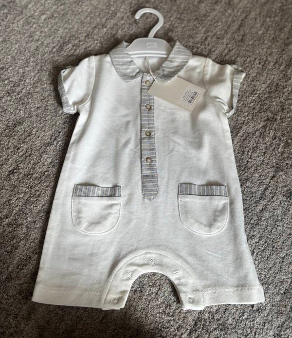 White romper with striped detail