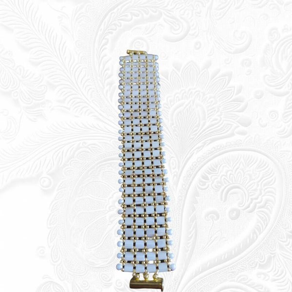 Bracelet fantaisie tissé blanc et or