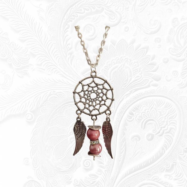 Collier fantaisie attrape rêve rose