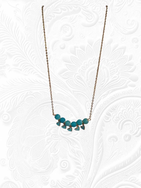 Collier en cristal craquelé et cœur turquoise