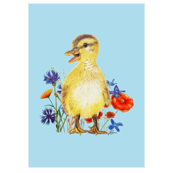 Enkele kaart Eend tussen veldbloemen