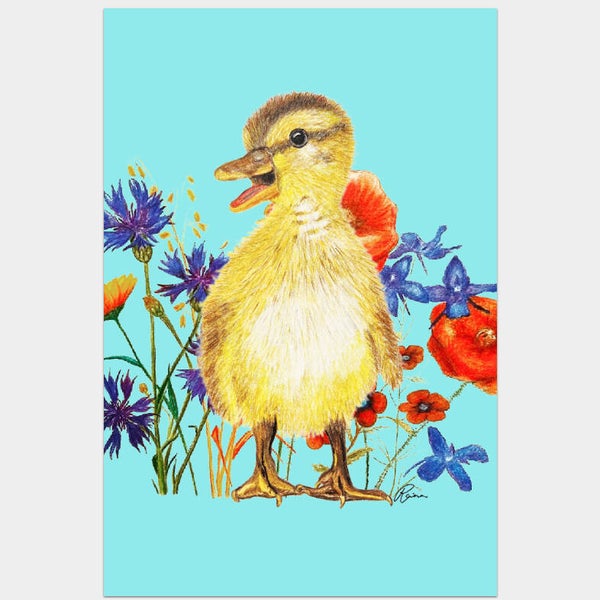Enkele kaart Eend tussen veldbloemen