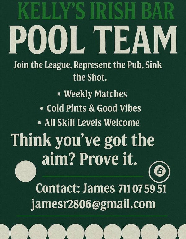 The Kelly's Irish Bar Pool Team