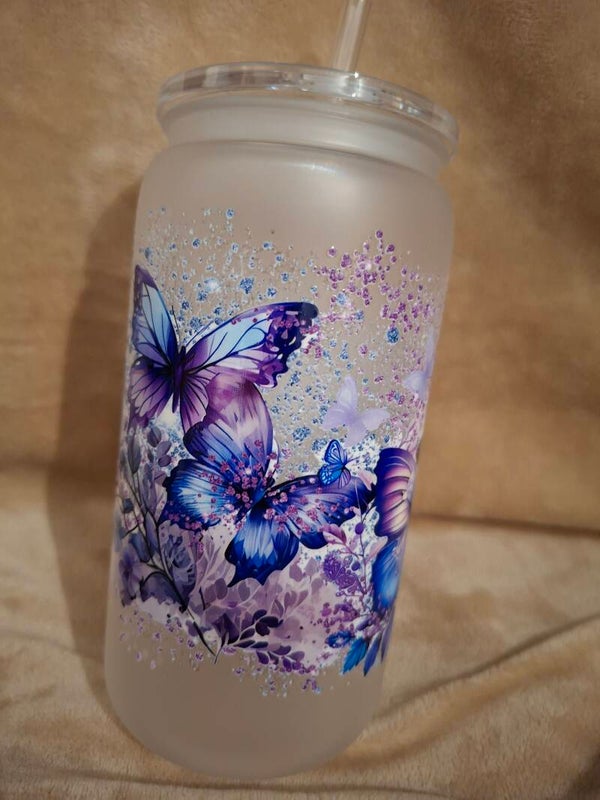 Drinkbeker VLINDER frosted blauw