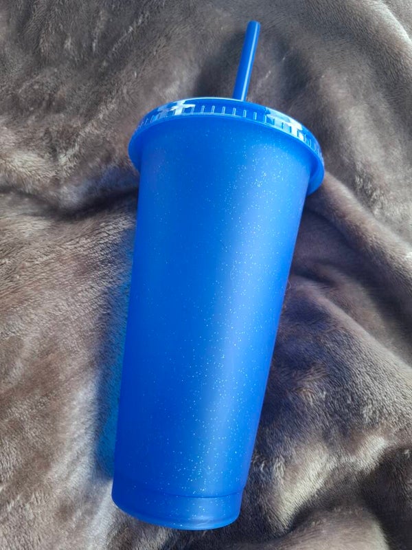 drinkbeker rietje donkerblauw glitter (naam)