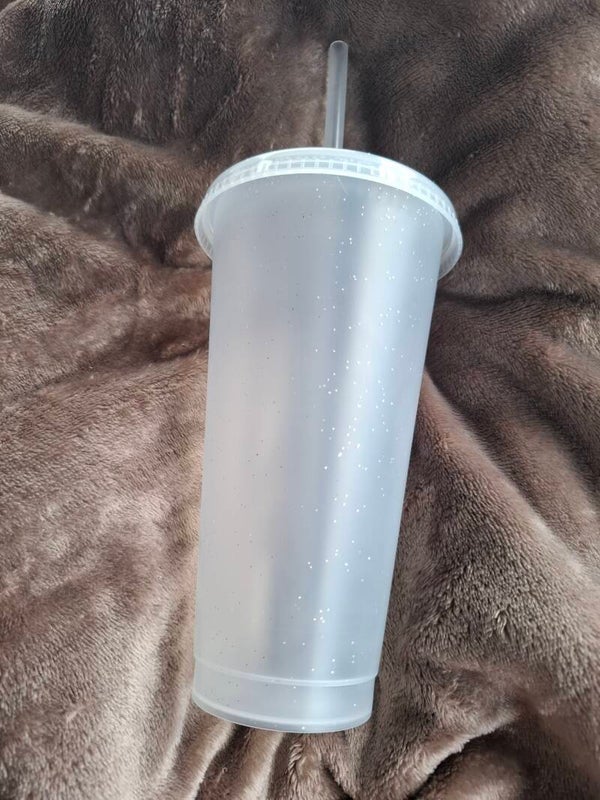 drinkbeker rietje wit glitter (naam)