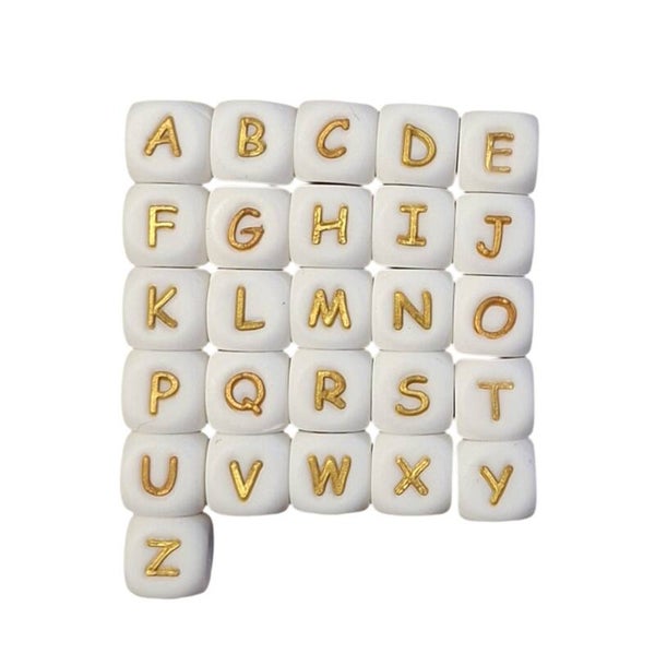 Alfabetkralen 12mm Wit-Goud