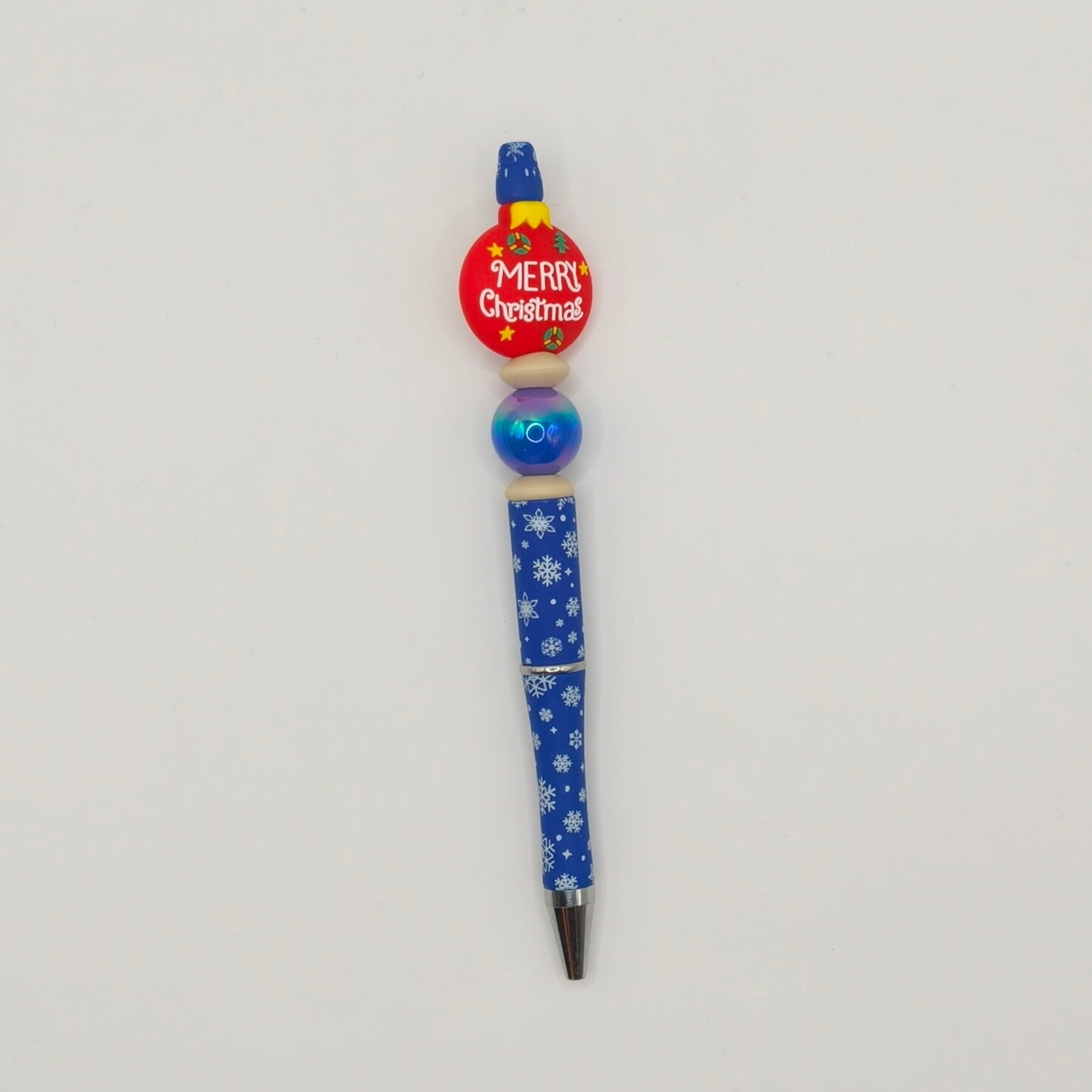 Kerst kralenpen - KERSTBAL blauw