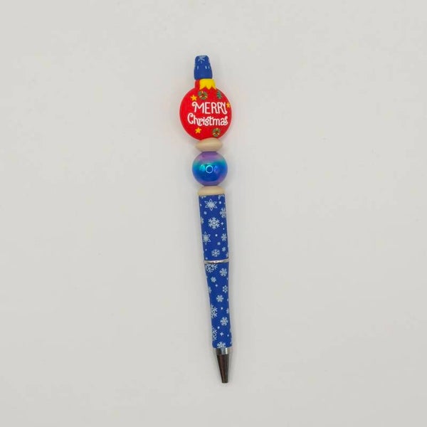 Kerst kralenpen - KERSTBAL blauw
