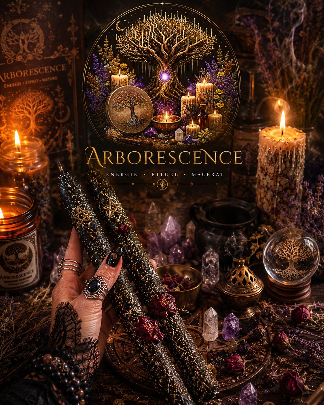 Bougie rituelle de protection et de bannissement – Cire d’abeille naturelle