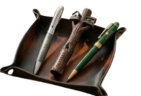 Organizador de couro com canetas incluídas