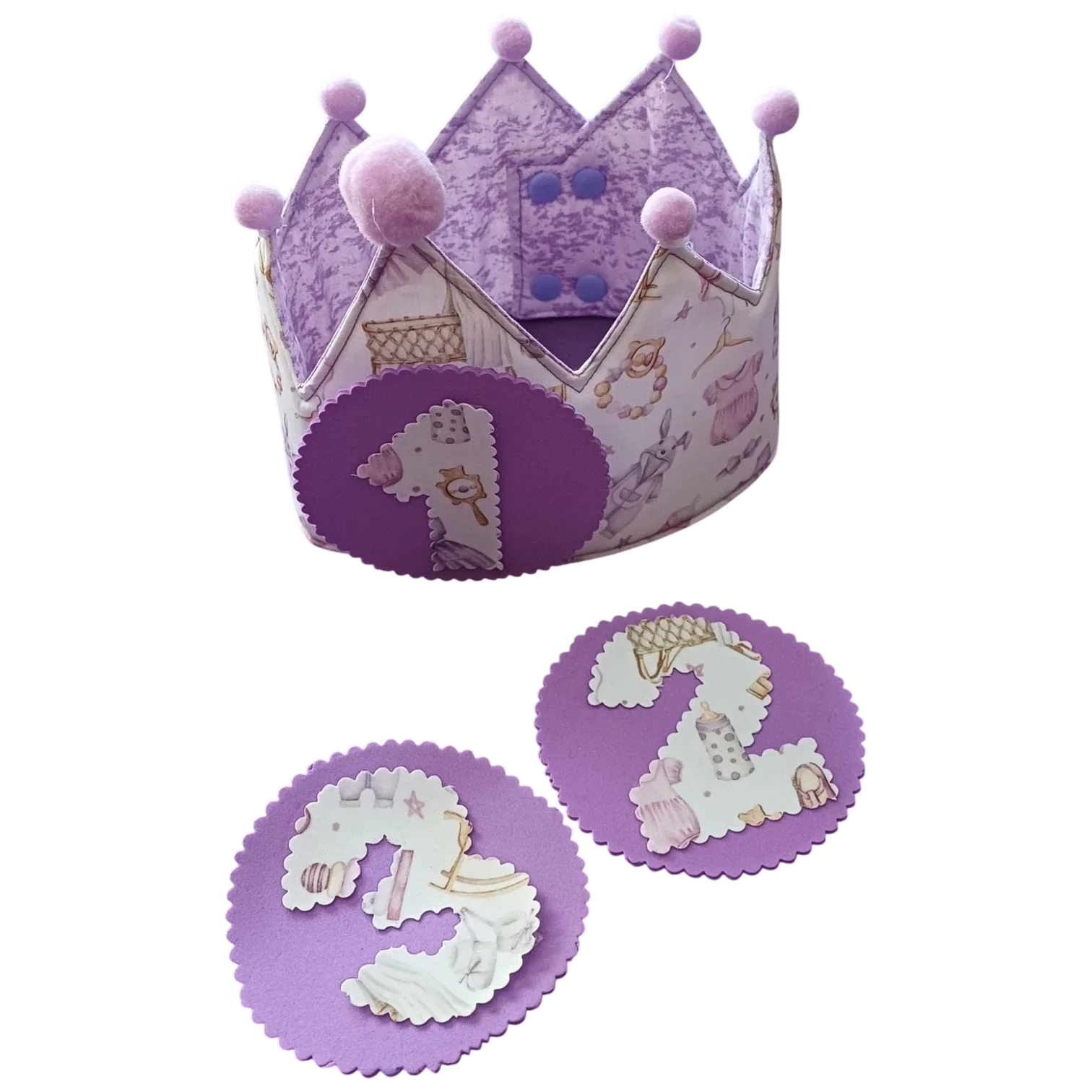 CORONA DE CUMPLEAÑOS JUGUETES MALVA