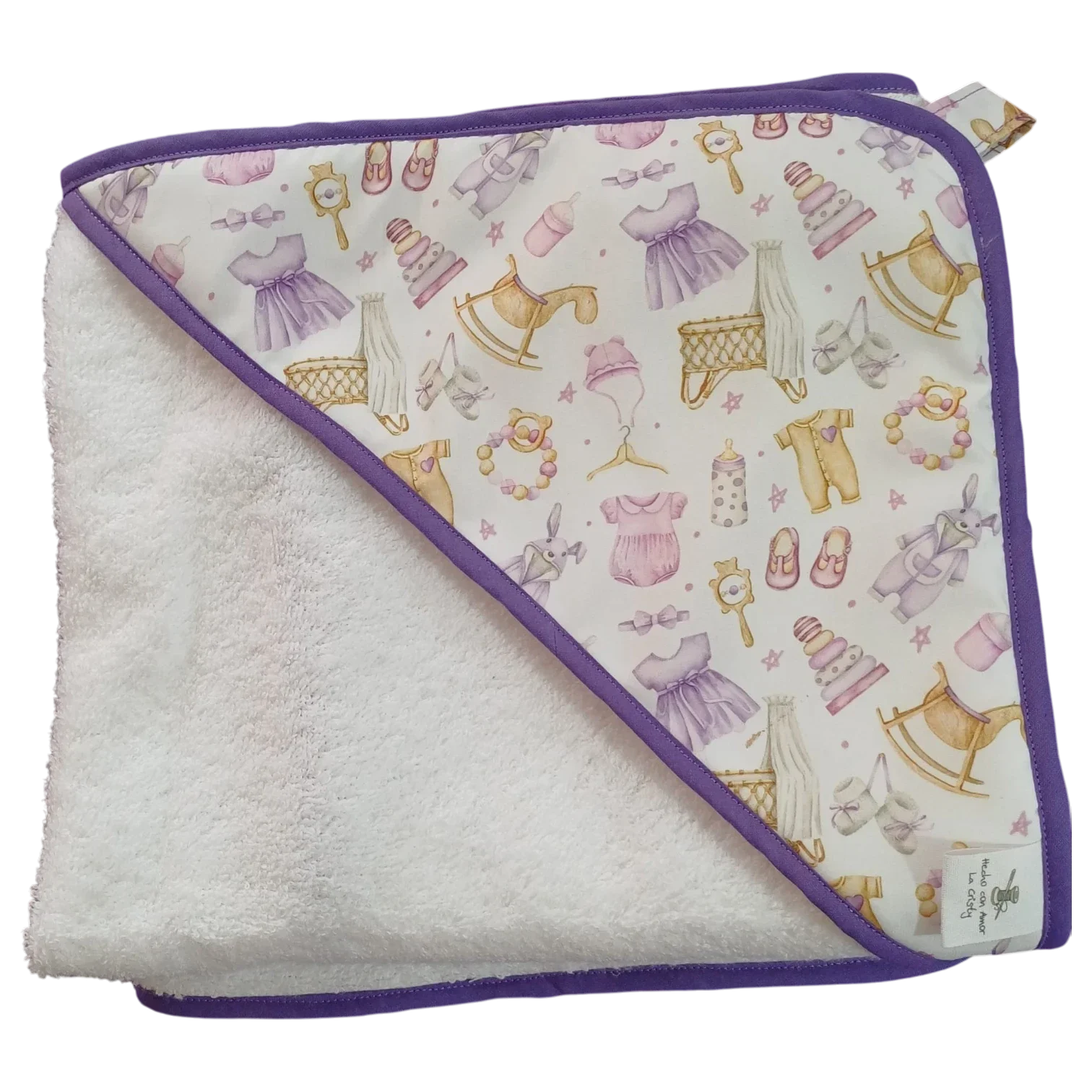 TOALLA DE BAÑO JUGUETES MALVA