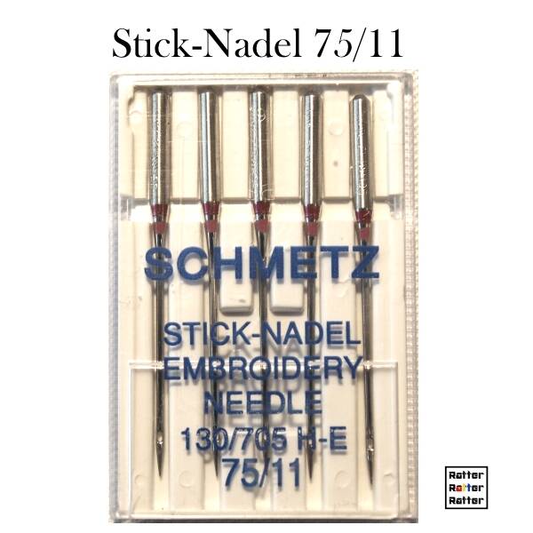 Maschinennadeln zum Maschinensticken, Flachkolben, Schmetz 75/11, 130/705, H-E, 5er Pack