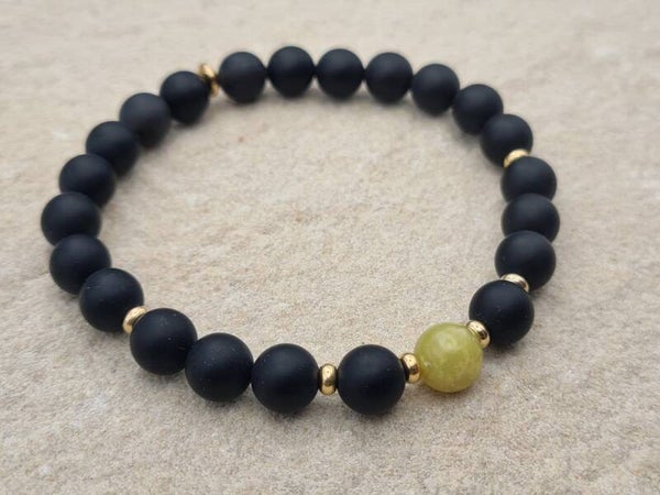 Edelstein-Armband "Shining Serpent", Onyx matt mit Jadeit (Jade), 24K-vergoldet