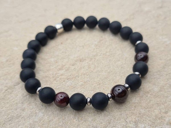 Edelstein-Armband "Pure Power", Onyx matt mit Granat, silber