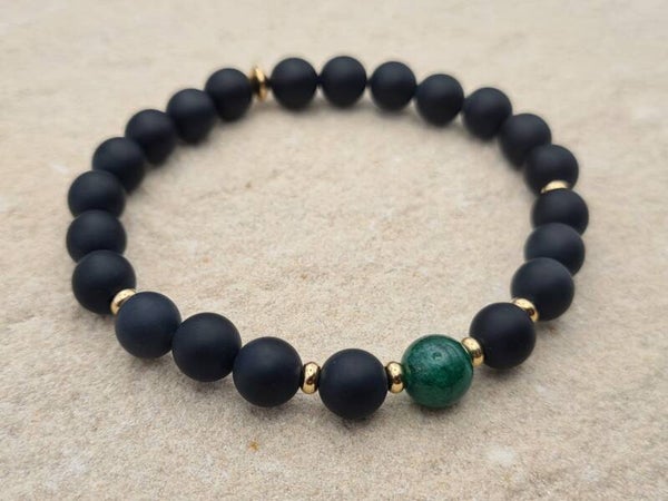 Edelstein-Armband "Clear Heart & Mind", Onyx matt mit Budstone, 24K-vergoldet